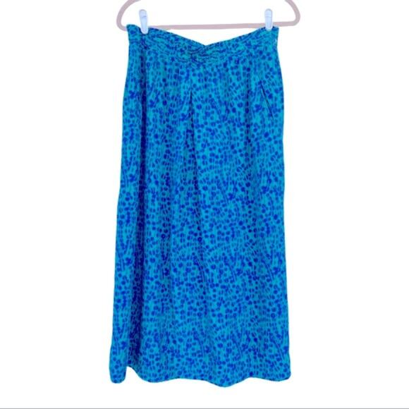 Vintage 80s Doncaster Teal and Blue Graphic Dot Print   Midi Skirt - Picture 1 of 3